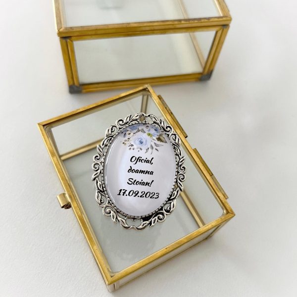 Brosa personalizata pentru buchet, Blue Frame