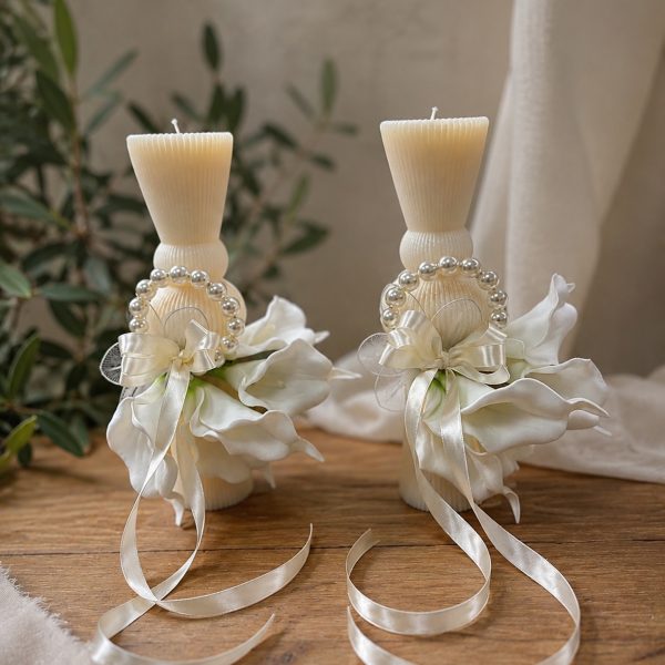 Set 2 Lumanari clepsidra cununie religioasa cale real touch, Ivory